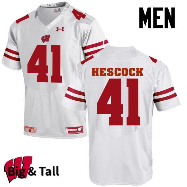 Wisconsin Badgers Men's #41 Jake Hescock NCAA Under Armour Authentic White Big & Tall College Stitched Football Jersey CI40J42NJ